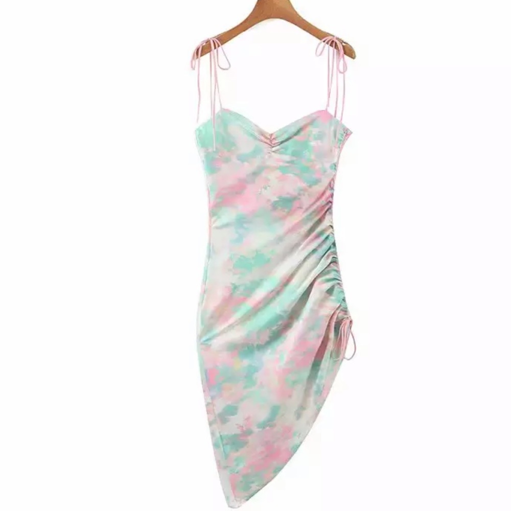 Clouded Sky Cinched Adjustable Tie Dye Strapy Dress - Picture 7 of 15